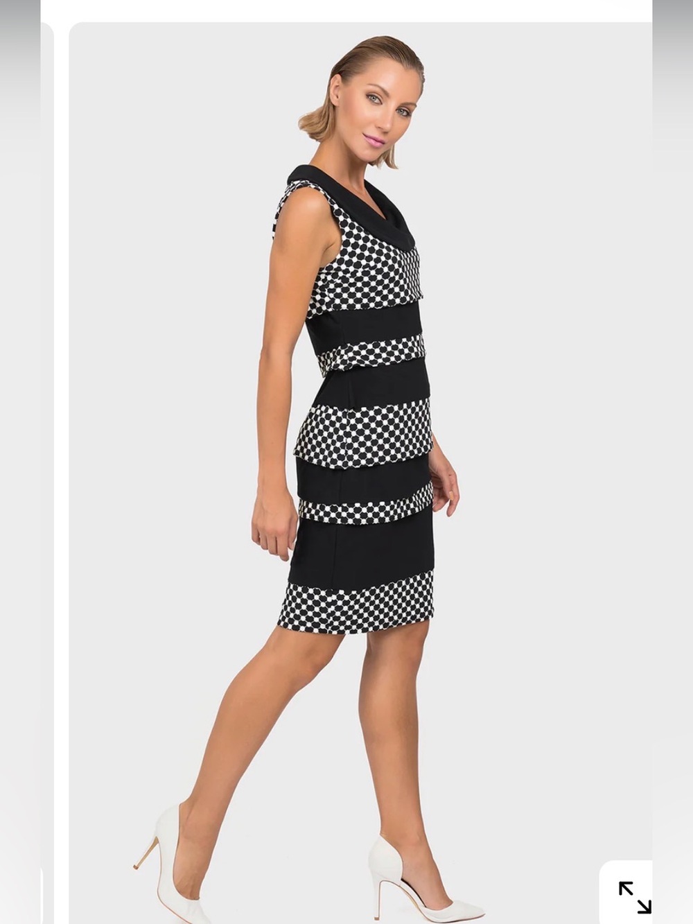 Joseph Ribkoff Black and White Checker Stripe Midi Dress